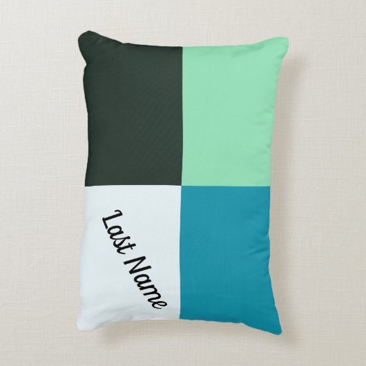 パーソナル化可能な石炭ホワイトティール(緑がかった色)グリーンブルーアクア アクセントクッション (裏面(縦))