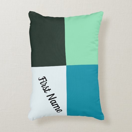 パーソナル化可能な石炭ホワイトティール(緑がかった色)グリーンブルーアクア アクセントクッション (正面(垂直))