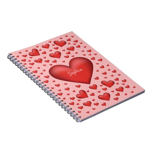 パーソナル化可能な赤いハートの文字 ノートブック (右側)