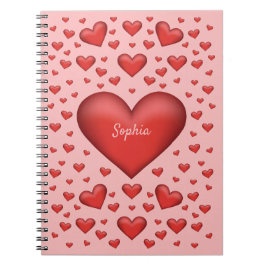 パーソナル化可能な赤いハートの文字 ノートブック
