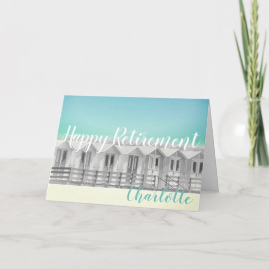 パーソナル化可能な退職ビーチ小屋シーサイドカード カード (正面)