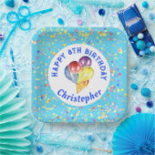 パーソナル化可能な青ハッピーバースデーバルーンデザイン ペーパープレート (パーティー)