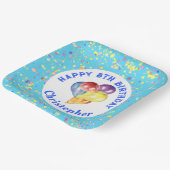 パーソナル化可能な青ハッピーバースデーバルーンデザイン ペーパープレート (傾斜あり)