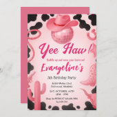 パーソナル宇宙ピンク女性のカーボーイ誕生日ダンス 招待状 (正面/裏面)