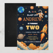 パーソナル宇宙飛行士ロケット誕生日 招待状 (正面/裏面)