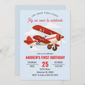 パーソナル赤い飛行機1st誕生日パーティー 招待状 (正面/裏面)