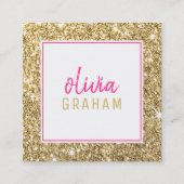 パーソナル連絡ピックはっきりした金ゴールドグリッター スクエア名刺 (正面)