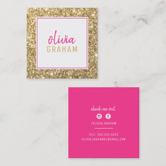 パーソナル連絡ピックはっきりした金ゴールドグリッター スクエア名刺 (正面/裏面)