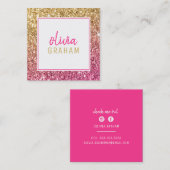 パーソナル連絡ホット縁どはっきりした・ピンク・金ゴールド・グリッター スクエア名刺 (正面/裏面)