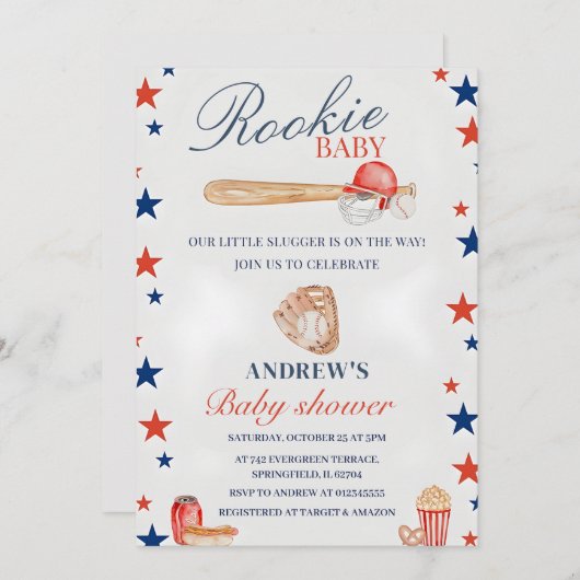 パーソナル野球ベビーシャワーチームパーティー 招待状 (正面/裏面)