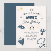 パーソナル1歳の誕生日CowBoy Wild West 招待状 (正面/裏面)