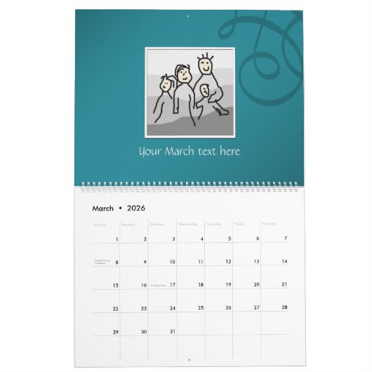 パーソナル13枚の写真と文字20XX カレンダー (3月 2026)