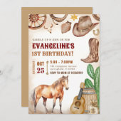 パーソナル1stカウボーイロデオワイルドウェスト誕生日パーティー 招待状 (正面/裏面)