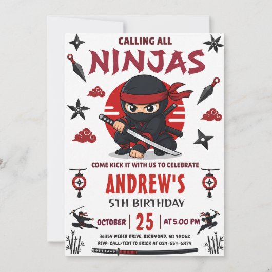 パーソナル・ニンジャ・ウォリアーパーティー 誕生日 招待状 (正面)