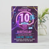 パーソナル ネオン バスケットボール 10歳の誕生日パーティー 招待状 (スタンド正面)