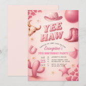 パーソナル ピンク Yee Haw カウガール バースデーパーティー 招待状 (正面/裏面)