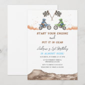 パーソナル モトクロス ダート バイク ファースト バースデー 招待状 (正面/裏面)