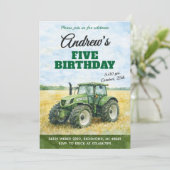 パーソナル ヴィンテージ グリーン トラクター 誕生日 招待状 (スタンド正面)