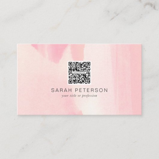 パーソナルQRコードスタイリッシュ抽象芸術赤面水色 名刺 (正面)