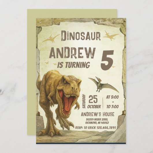 パーソナルTレックス恐竜公園誕生日パーティー 招待状 (正面/裏面)
