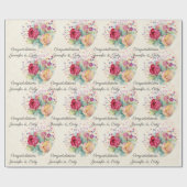 パーソナ結婚ライズの名前ピンク&イエローローズ ラッピングペーパー (フラット)