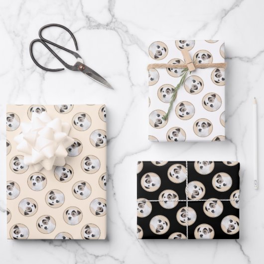 パーソン・ジャック・ラッセル絵を描・テリアの愛犬アート ラッピングペーパーシート (正面)