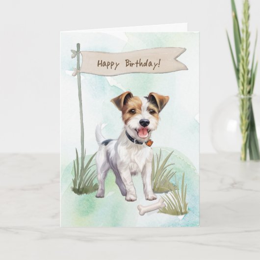 パーソン・ラッセル・テリアの犬と誕生日サイン カード (正面)