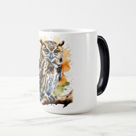 パーチマグの美しい水色フクロウ モーフィングマグカップ (正面右)