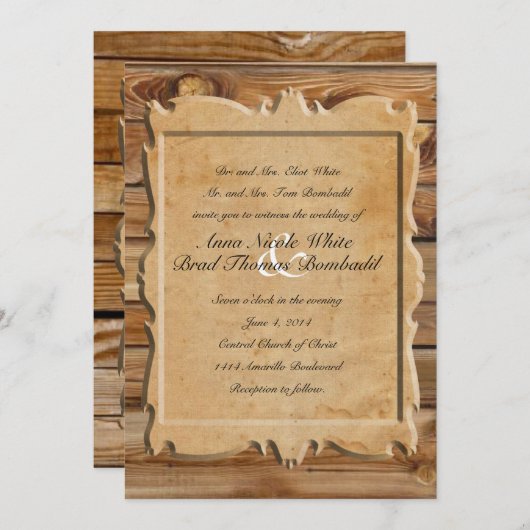 パーチメントウッ素朴ドカントリーウエディング招待状 招待状 (正面/裏面)