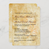 パーチメントオレンジ ブラウンの葉 ヴィンテージ秋の結婚式 招待状 (正面/裏面)