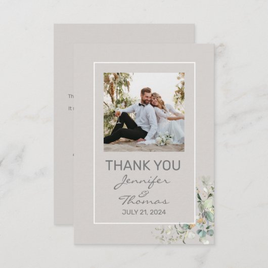 パーチメントカラーとグリーン葉のサンキューカード サンキューカード (正面/裏面)