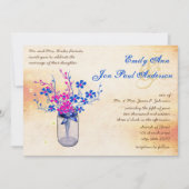 パーチメントピンクとネイビーワイルドフラワーメイソンジャー 招待状 (正面)