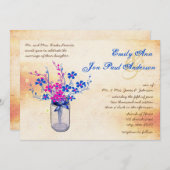 パーチメントピンクとネイビーワイルドフラワーメイソンジャー 招待状 (正面/裏面)