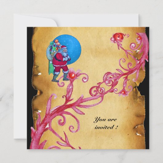 パーチメント付きのクリスマスマジックベリー 招待状 (正面)