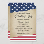 パーチメント紙とアメリカ国旗の4日7月 招待状 (正面/裏面)
