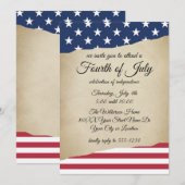 パーチメント紙とアメリカ国旗の4thオブジュライ 招待状 (正面/裏面)