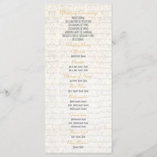 パーチメント金ゴールドとホワイトチャーチウェディングプログラム プログラム (裏面)