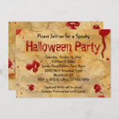 パーチメント、血液(ばちゃばちゃ)跳ねるハロウィーン招待状 招待状 (正面/裏面)