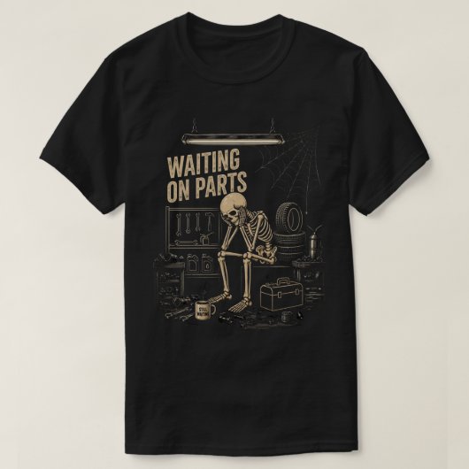 パーツ待ちのスケルトンメカニック Tシャツ (デザイン正面)