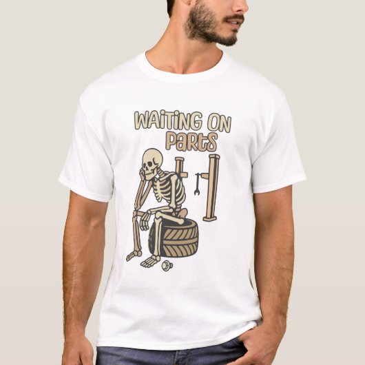 パーツ待ちの骨格メカニック ガレージ Tシャツ (正面)