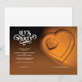 パーティしよう、ツハート ゴールド 結婚式招待状 案内状 (正面/裏面)