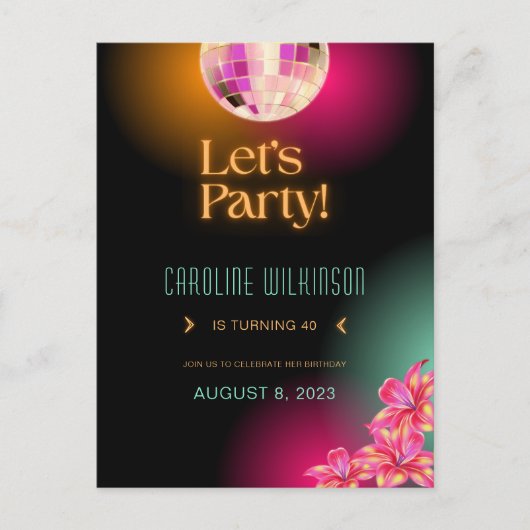 パーティしよう ブラック オレンジ ネオン 40歳の誕生日 ポストカード (正面)