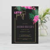 パーティしよう ブラック ゴールド ネオン トロピカル 40歳の誕生日 招待状 (スタンド正面)
