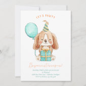 パーティしよう！子犬の誕生日パーティーへの招待状 招待状 (正面)