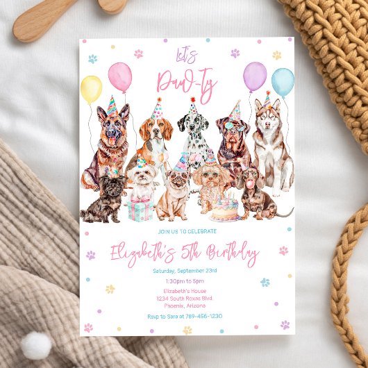 パーティしよう！子犬の誕生日パーティー招待状 招待状
