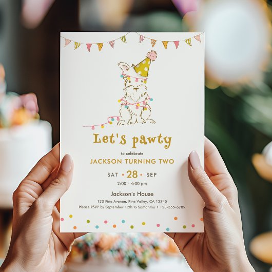 パーティしよう！犬をテーマにした子供の2歳の誕生日パーティ 招待状