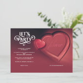 パーティしよう!2つのハートの赤い結婚式招待状 案内状 (スタンド正面)