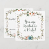 パーティの招待状と花縁どの花 招待状 (正面/裏面)