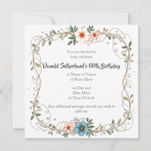 パーティの招待状と花縁どの花 招待状 (裏面)