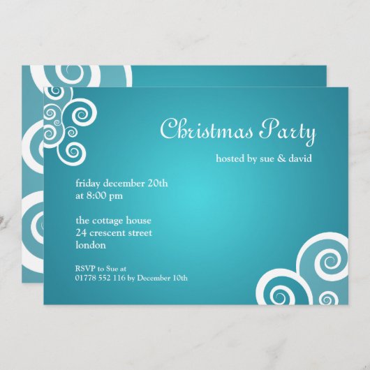 パーティの招待状の素晴らしい渦巻き青 招待状 (正面/裏面)